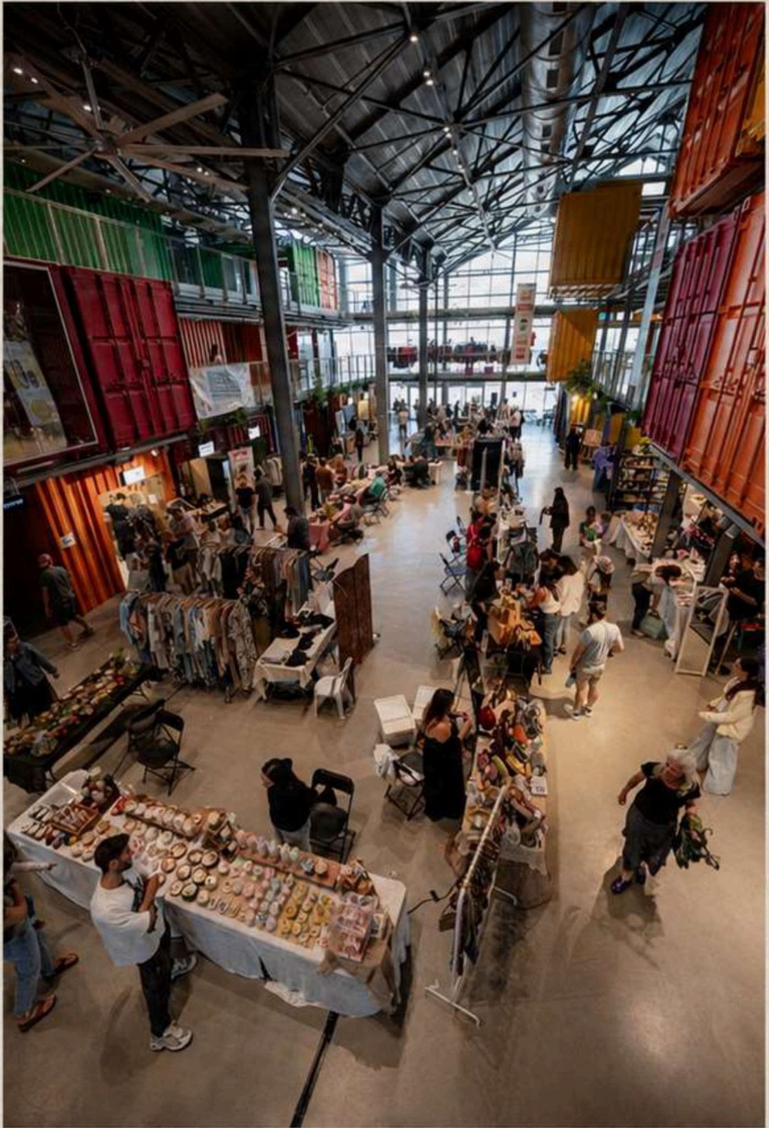 Beit Hamecholot market hall — overhead view of stalls